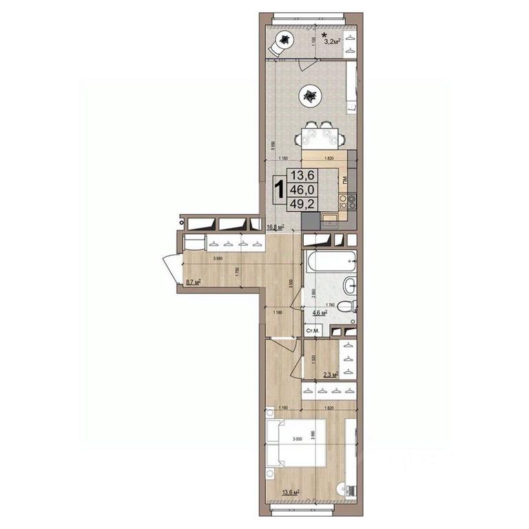 Apartment Sale, 49.2 sq. m. at Grand Komfort, Gudkova Street, Zhukovsky, Moscow Region, Russia #1