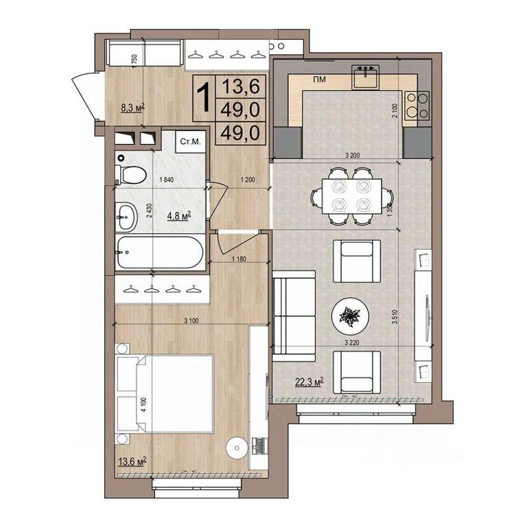 Apartment Sale, 49 sq. m. at Grand Komfort, Gudkova Street, Zhukovsky, Moscow Region, Russia #1 Apartment Sale, 49 sq. m. at Grand Komfort, Gudkova Street, Zhukovsky, Moscow Region, Russia #1