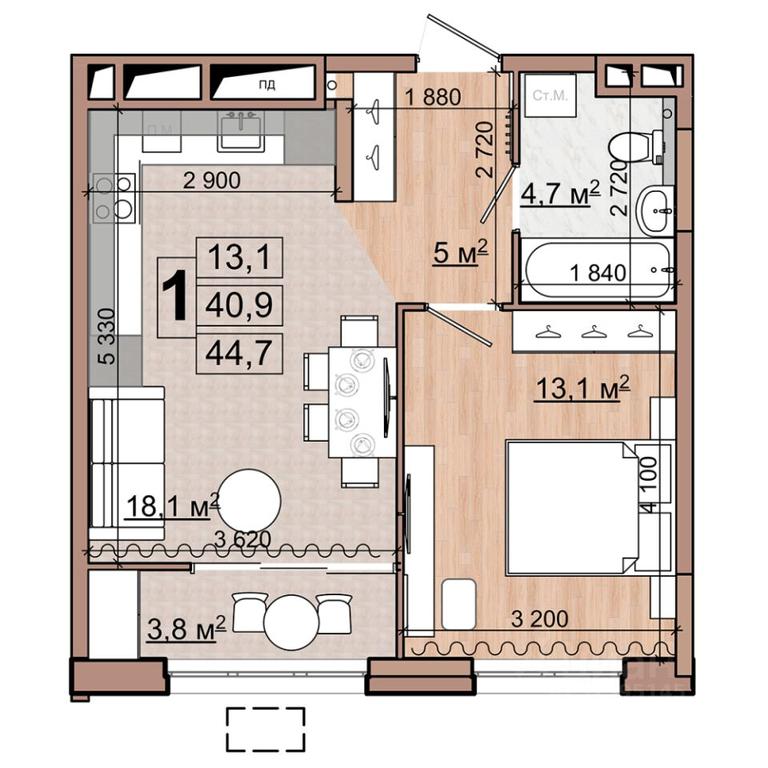 Apartment Sale, 44.7 sq. m. at Grand Komfort, Gudkova Street, Zhukovsky, Moscow Region, Russia #1 Apartment Sale, 44.7 sq. m. at Grand Komfort, Gudkova Street, Zhukovsky, Moscow Region, Russia #1