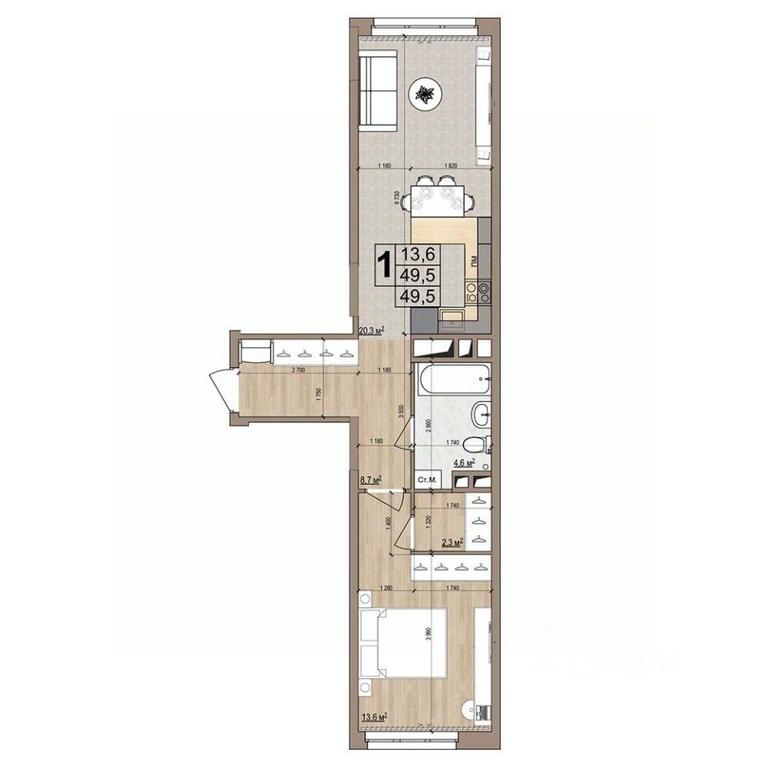 Apartment Sale, 49.5 sq. m. at Grand Komfort, Gudkova Street, Zhukovsky, Moscow Region, Russia #1