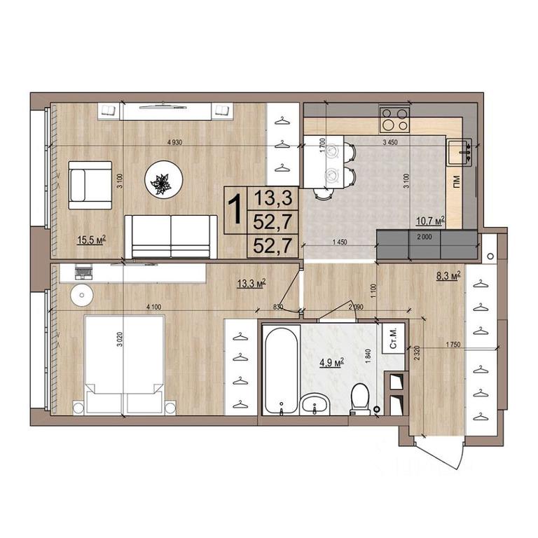 Apartment Sale, 52.7 sq. m. at Grand Komfort, Gudkova Street, Zhukovsky, Moscow Region, Russia #1