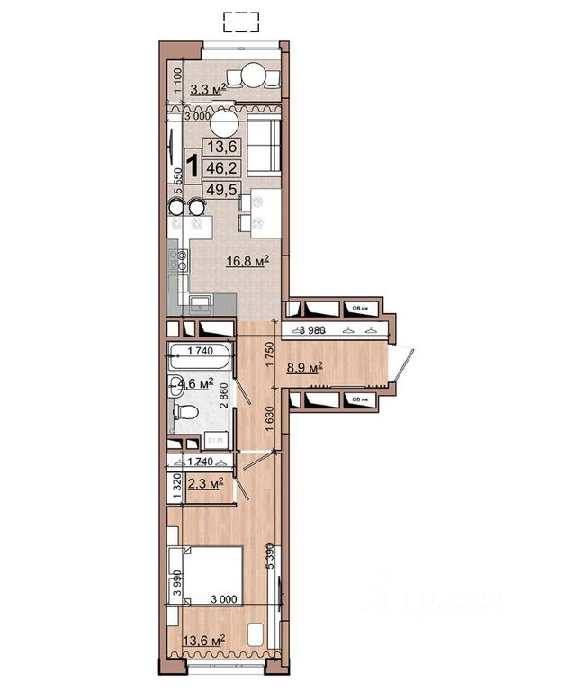 Apartment Sale, 49.5平方米 at Grand Komfort, Gudkova Street, Zhukovsky, Moscow Region, Russia #1
