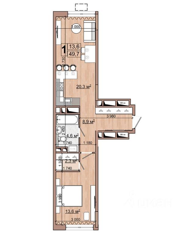 Apartment Sale, 49.7 sq. m. at Grand Komfort, Gudkova Street, Zhukovsky, Moscow Region, Russia #1