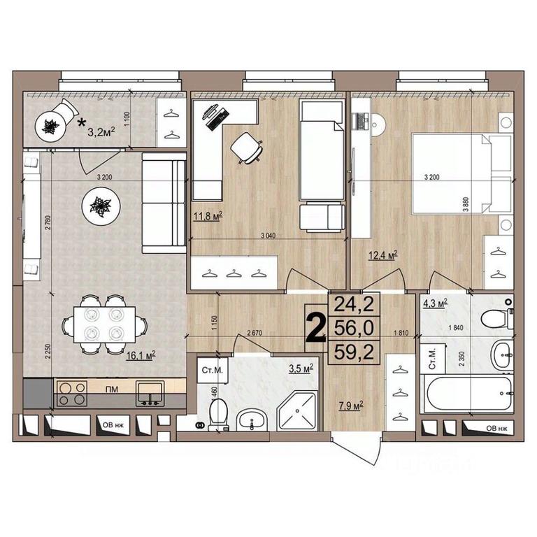1-BD Apartment Sale, 59.2 sq. m. at Grand Komfort, Gudkova Street, Zhukovsky, Moscow Region, Russia #1