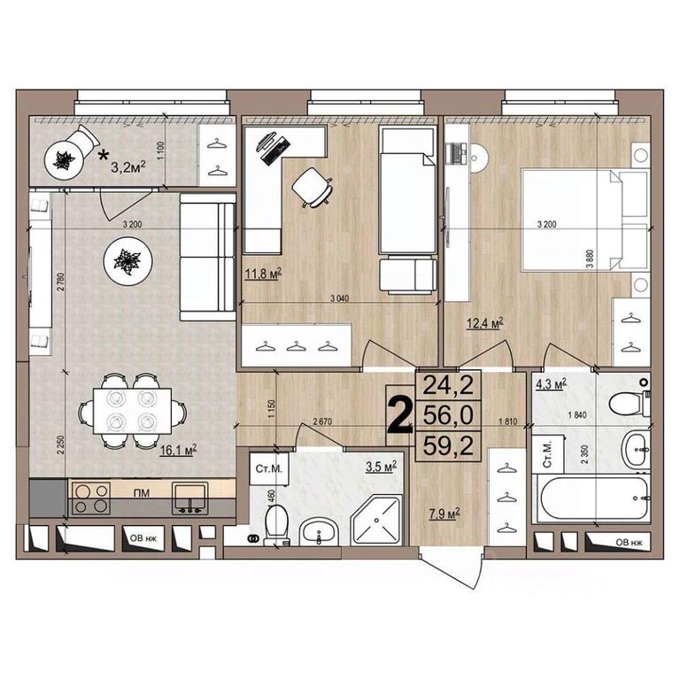 1-BD Apartment Sale, 59.2平方米 at Grand Komfort, Gudkova Street, Zhukovsky, Moscow Region, Russia #1
