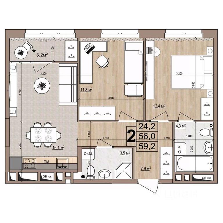 1-BD Apartment Sale, 59.2 sq. m. at Grand Komfort, Gudkova Street, Zhukovsky, Moscow Region, Russia #1 1-BD Apartment Sale, 59.2 sq. m. at Grand Komfort, Gudkova Street, Zhukovsky, Moscow Region, Russia #1