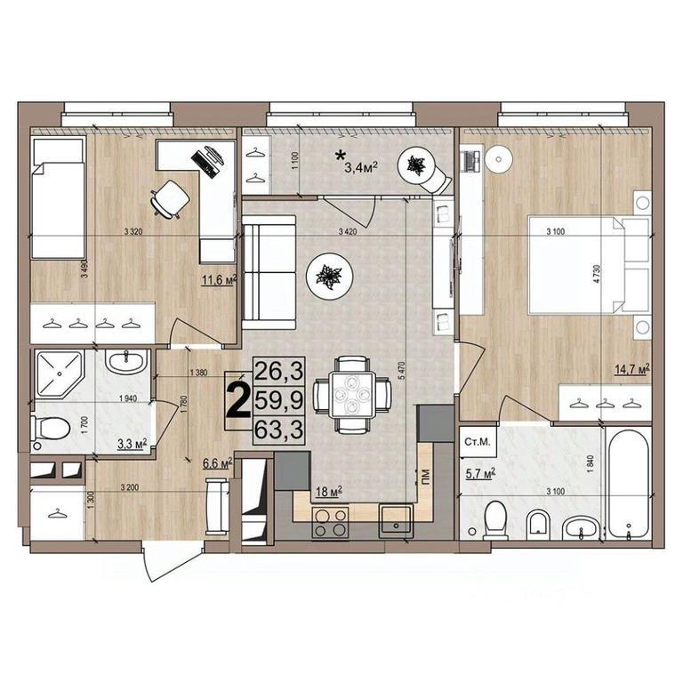 1-BD Apartment Sale, 63.3 sq. m. at Grand Komfort, Gudkova Street, Zhukovsky, Moscow Region, Russia #1 1-BD Apartment Sale, 63.3 sq. m. at Grand Komfort, Gudkova Street, Zhukovsky, Moscow Region, Russia #1