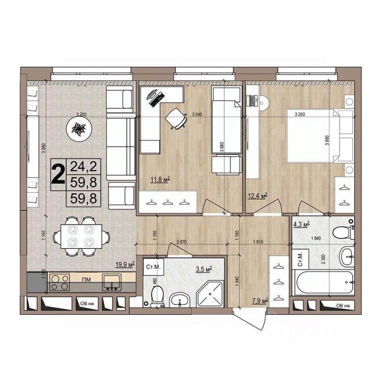 1-BD Apartment Sale, 59.8 sq. m. at Grand Komfort, Gudkova Street, Zhukovsky, Moscow Region, Russia #1