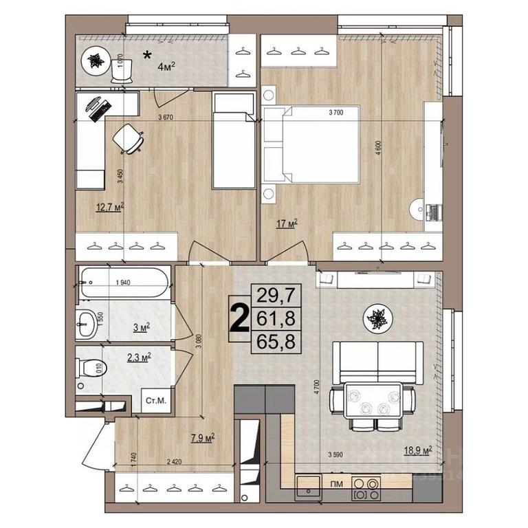 1-BD Apartment Sale, 65.8平方米 at Grand Komfort, Gudkova Street, Zhukovsky, Moscow Region, Russia #1 1-BD Apartment Sale, 65.8平方米 at Grand Komfort, Gudkova Street, Zhukovsky, Moscow Region, Russia #1