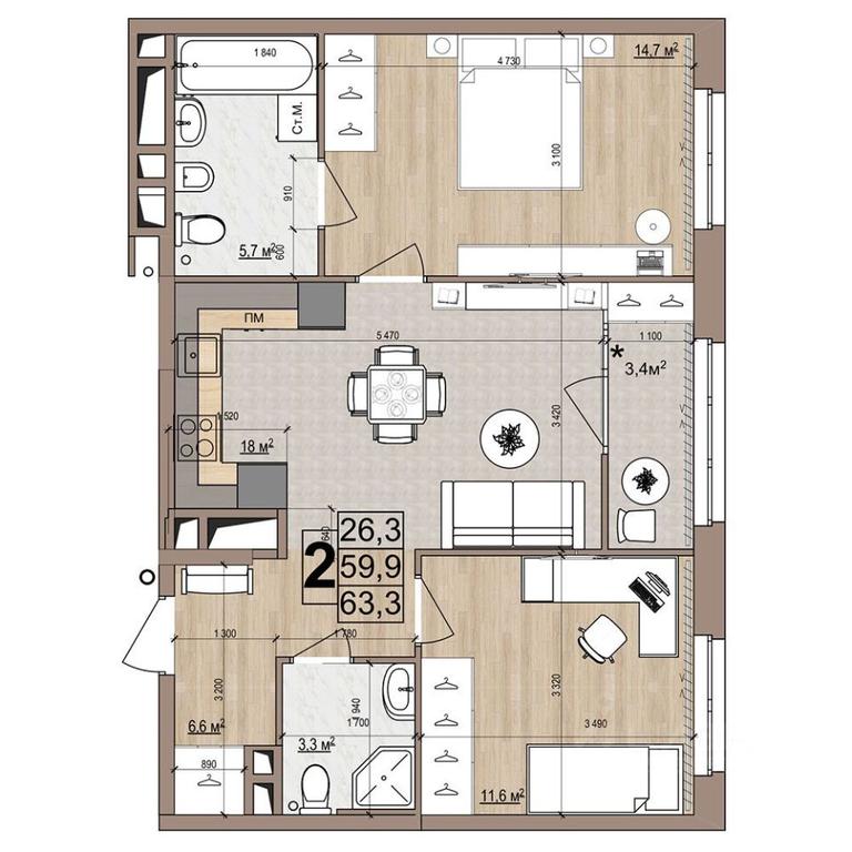 1-BD Apartment Sale, 63.3 sq. m. at Grand Komfort, Gudkova Street, Zhukovsky, Moscow Region, Russia #1 1-BD Apartment Sale, 63.3 sq. m. at Grand Komfort, Gudkova Street, Zhukovsky, Moscow Region, Russia #1