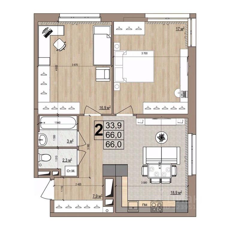 1-BD Apartment Sale, 66 sq. m. at Grand Komfort, Gudkova Street, Zhukovsky, Moscow Region, Russia #1