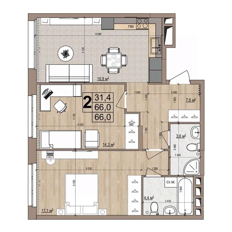 1-BD Apartment Sale, 66 sq. m. at Grand Komfort, Gudkova Street, Zhukovsky, Moscow Region, Russia #1 1-BD Apartment Sale, 66 sq. m. at Grand Komfort, Gudkova Street, Zhukovsky, Moscow Region, Russia #1