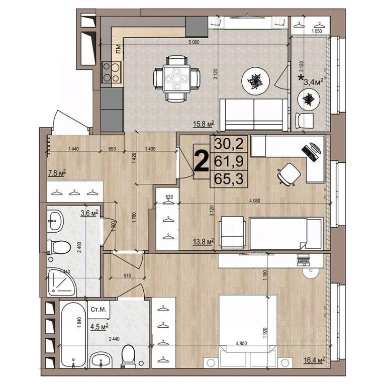 1-BD Apartment Sale, 65.3平方米 at Grand Komfort, Gudkova Street, Zhukovsky, Moscow Region, Russia #1