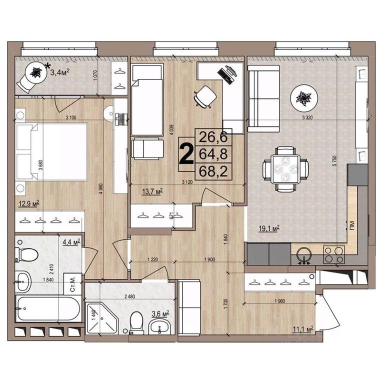 1-BD Apartment Sale, 68.2 sq. m. at Grand Komfort, Gudkova Street, Zhukovsky, Moscow Region, Russia #1 1-BD Apartment Sale, 68.2 sq. m. at Grand Komfort, Gudkova Street, Zhukovsky, Moscow Region, Russia #1