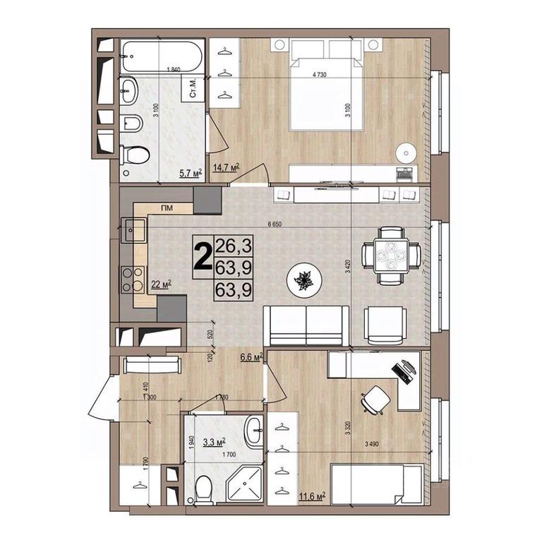1-BD Apartment Sale, 63.9 sq. m. at Grand Komfort, Gudkova Street, Zhukovsky, Moscow Region, Russia #1