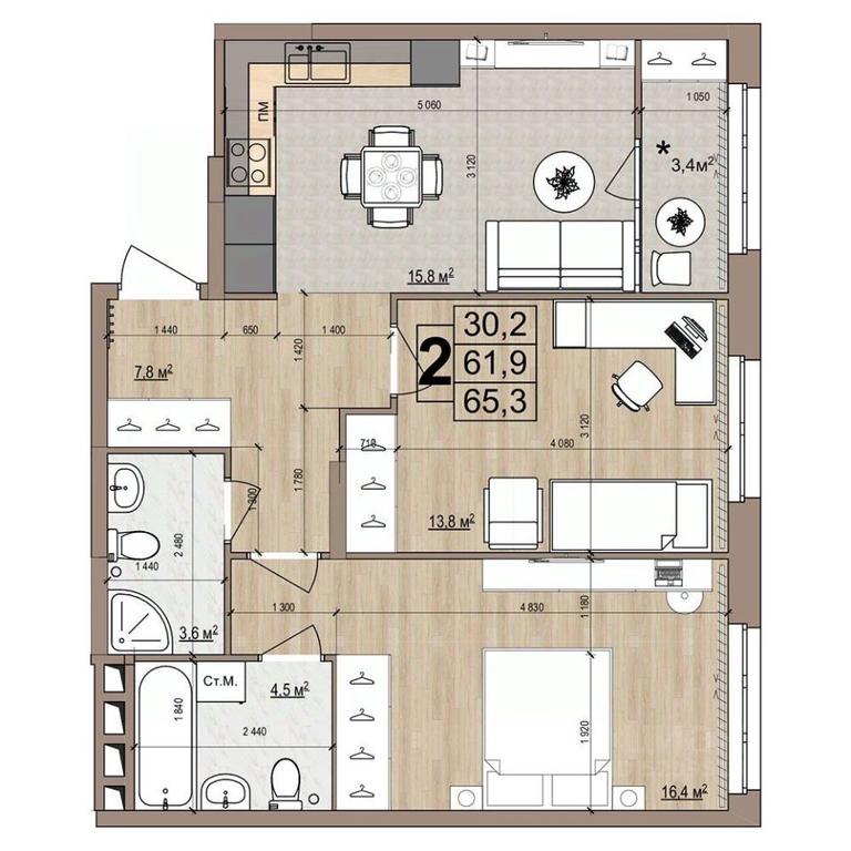 1-BD Apartment Sale, 65.3平方米 at Grand Komfort, Gudkova Street, Zhukovsky, Moscow Region, Russia #1