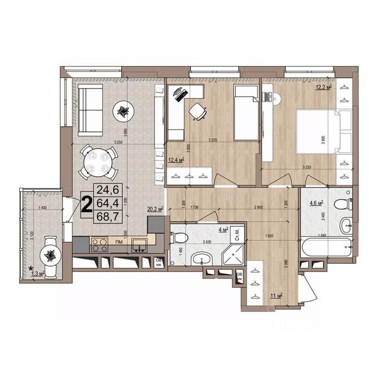 1-BD Apartment Sale, 68.7 sq. m. at Grand Komfort, Gudkova Street, Zhukovsky, Moscow Region, Russia #1 1-BD Apartment Sale, 68.7 sq. m. at Grand Komfort, Gudkova Street, Zhukovsky, Moscow Region, Russia #1