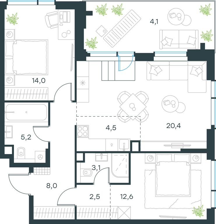 2-BD Apartment Sale, 74.4 sq. m. at Paveletskaya City, Dubininskaya Street, 59, Moscow, Russia #1