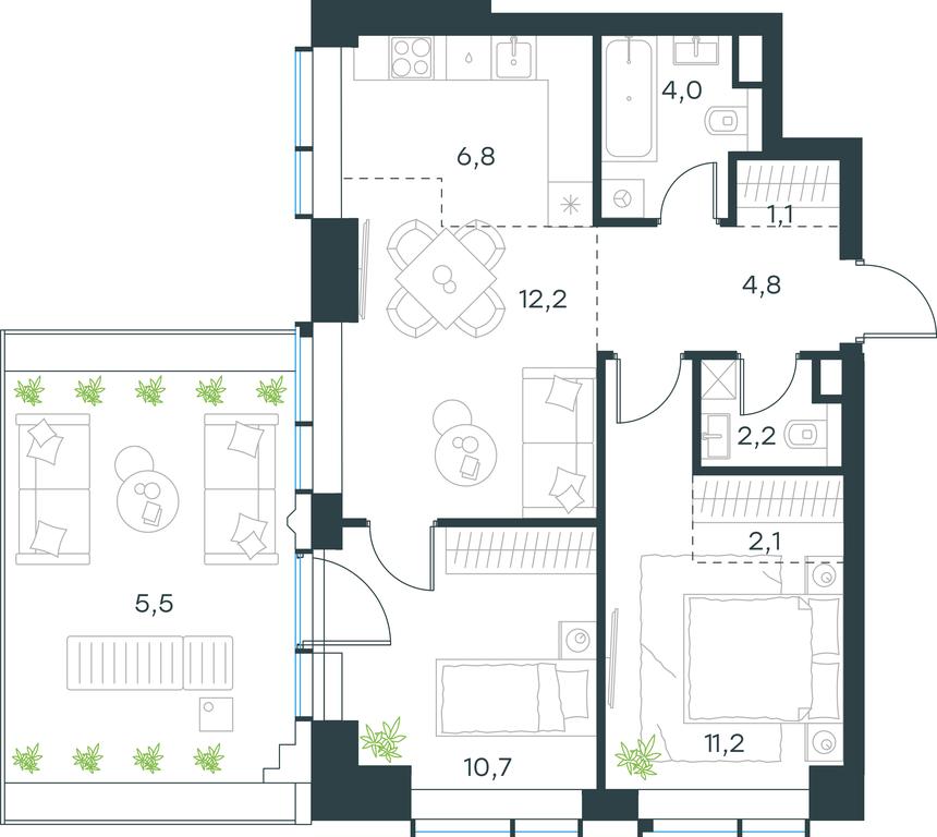 2-BD Apartment Sale, 60.6平方米 at Paveletskaya City, Dubininskaya Street, 59, Moscow, Russia #1 2-BD Apartment Sale, 60.6平方米 at Paveletskaya City, Dubininskaya Street, 59, Moscow, Russia #1