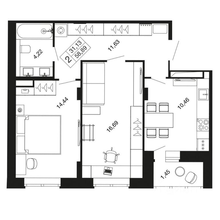 1-BD Apartment Sale, 58.89 sq. m. at Vremena goda, Proletarskaya ulitsa, Aprelevka, Naro-Fominskiy City District, Moscow Region, Russia #1 1-BD Apartment Sale, 58.89 sq. m. at Vremena goda, Proletarskaya ulitsa, Aprelevka, Naro-Fominskiy City District, Moscow Region, Russia #1