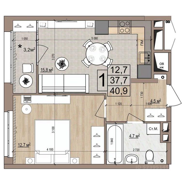Apartment Sale, 40.9平方米 at Grand Komfort, Gudkova Street, Zhukovsky, Moscow Region, Russia #1