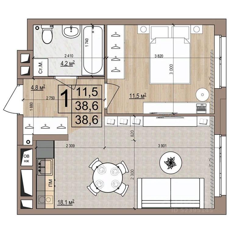 Apartment Sale, 38.6平方米 at Grand Komfort, Gudkova Street, Zhukovsky, Moscow Region, Russia #1