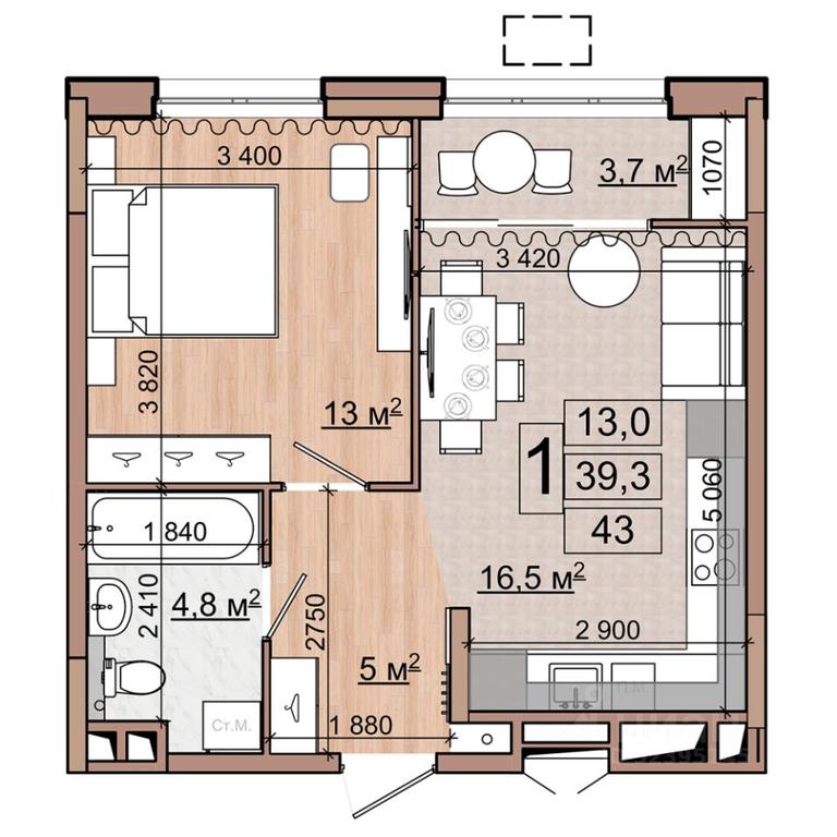 Apartment Sale, 43 sq. m. at Grand Komfort, Gudkova Street, Zhukovsky, Moscow Region, Russia #1 Apartment Sale, 43 sq. m. at Grand Komfort, Gudkova Street, Zhukovsky, Moscow Region, Russia #1