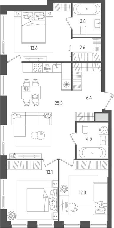 3-BD Apartment Sale, 81.3 sq. m. at Pave, 2nd Paveletsky Drive, Moscow, Russia #2 3-BD Apartment Sale, 81.3 sq. m. at Pave, 2nd Paveletsky Drive, Moscow, Russia #2