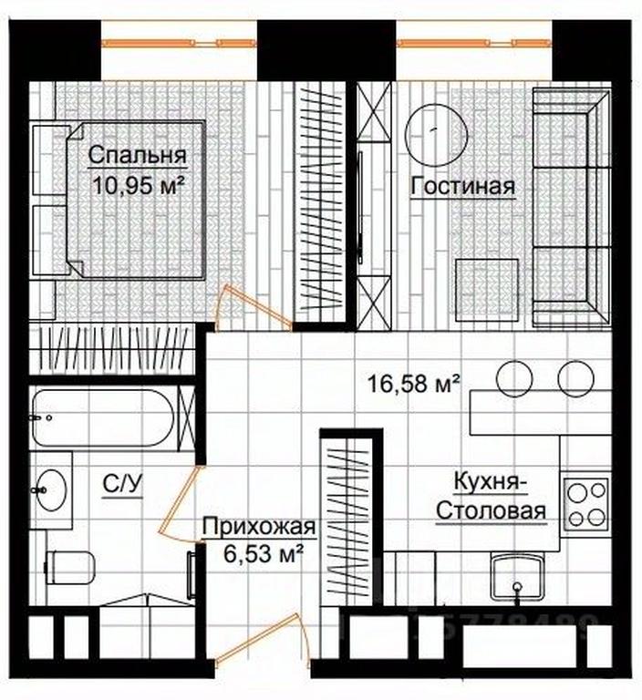 1-BD Apartment Sale, 38.7平方米 at Dolgorukovskaya 25, Dolgorukovskaya Street, 25к2, Moscow, Russia #1