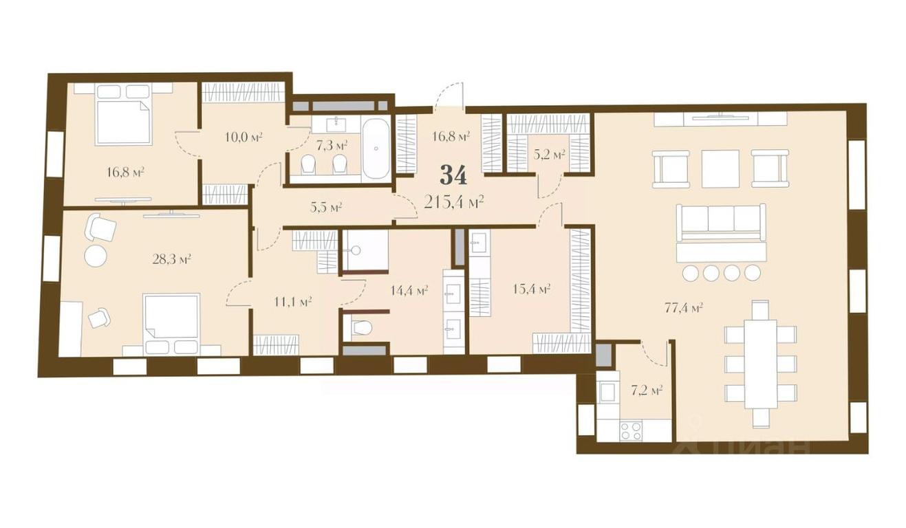 2-BD Apartment Sale, 215.4平方米 at Zolotoy, zhiloy kvartal 1, Sofiyskaya Embankment, 10, Moscow, Russia #1 2-BD Apartment Sale, 215.4平方米 at Zolotoy, zhiloy kvartal 1, Sofiyskaya Embankment, 10, Moscow, Russia #1