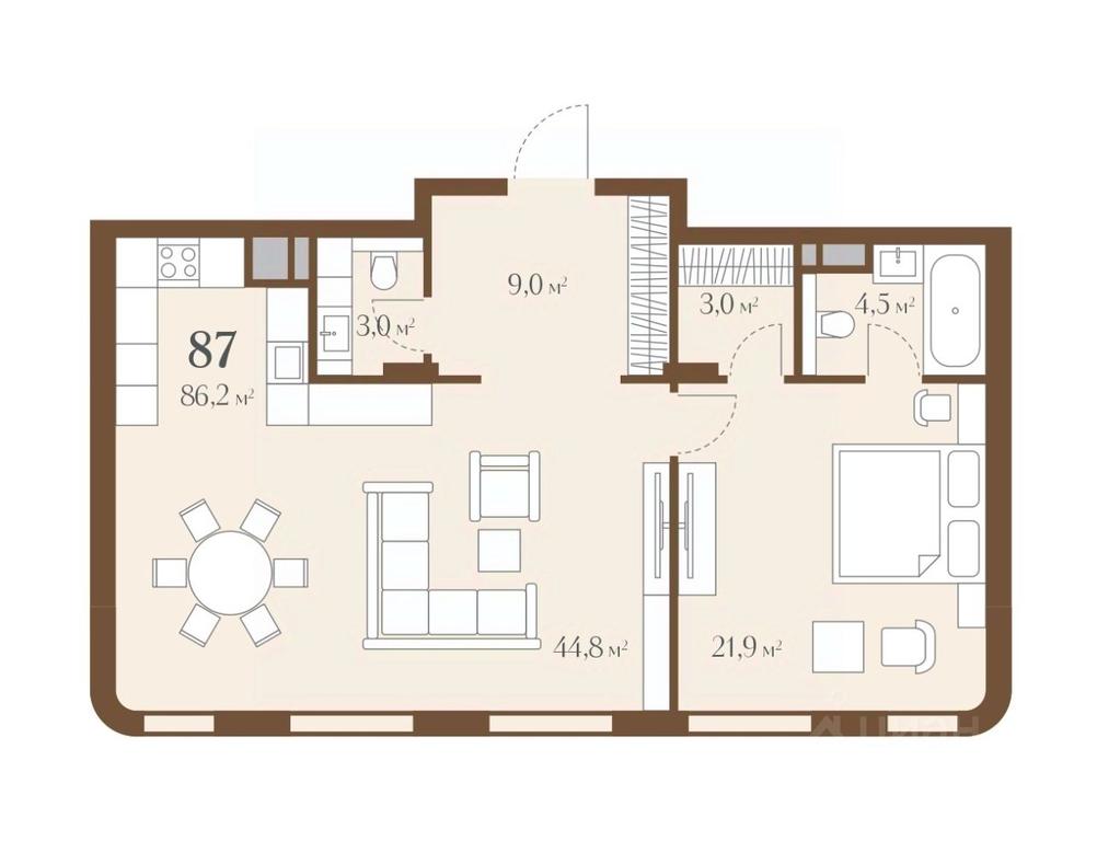1-BD Apartment Sale, 86.2平方米 at Zolotoy, zhiloy kvartal 1, Sofiyskaya Embankment, 10, Moscow, Russia #1