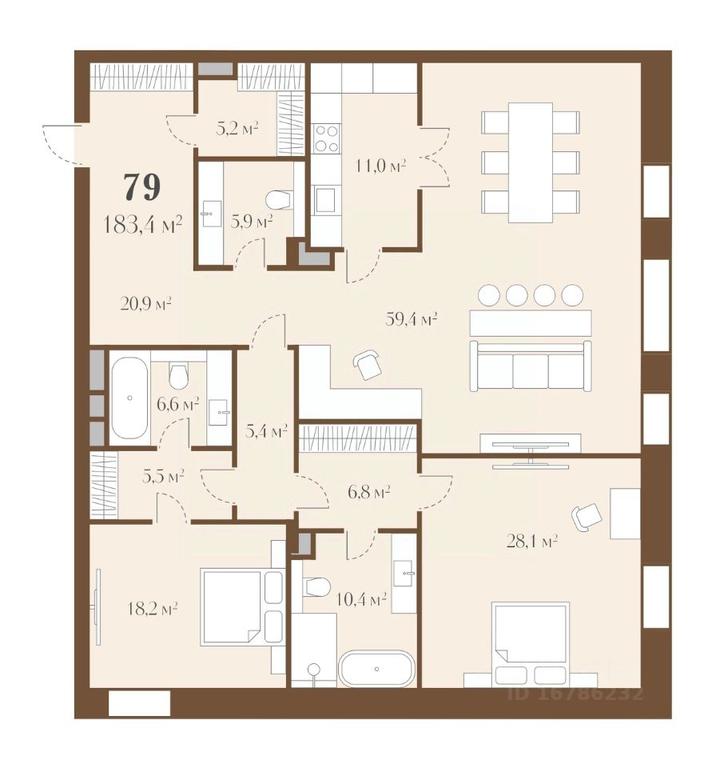 2-BD Apartment Sale, 183.4平方米 at Zolotoy, zhiloy kvartal 1, Sofiyskaya Embankment, 10, Moscow, Russia #1