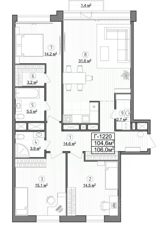 2-BD Apartment Sale, 106平方米 at Kompleks apartamentov LES (Les), Novoyasenevskiy Avenue, 3В, Moscow, Russia #1