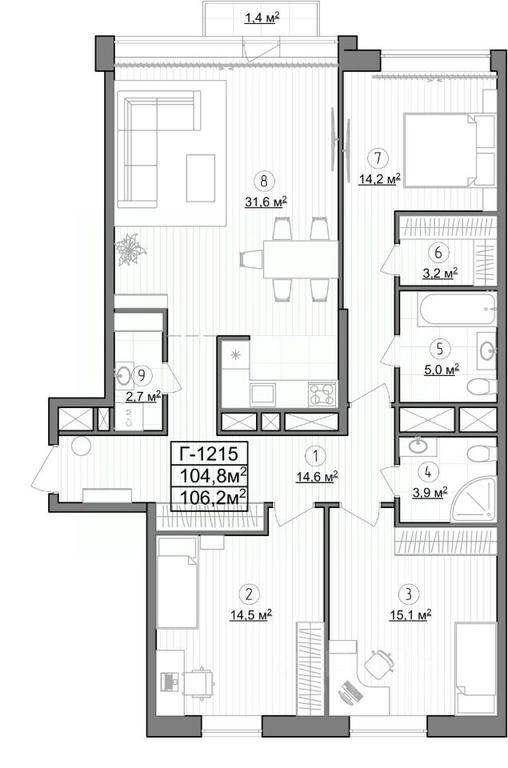 2-BD Apartment Sale, 106.2平方米 at Kompleks apartamentov LES (Les), Novoyasenevskiy Avenue, 3В, Moscow, Russia #1