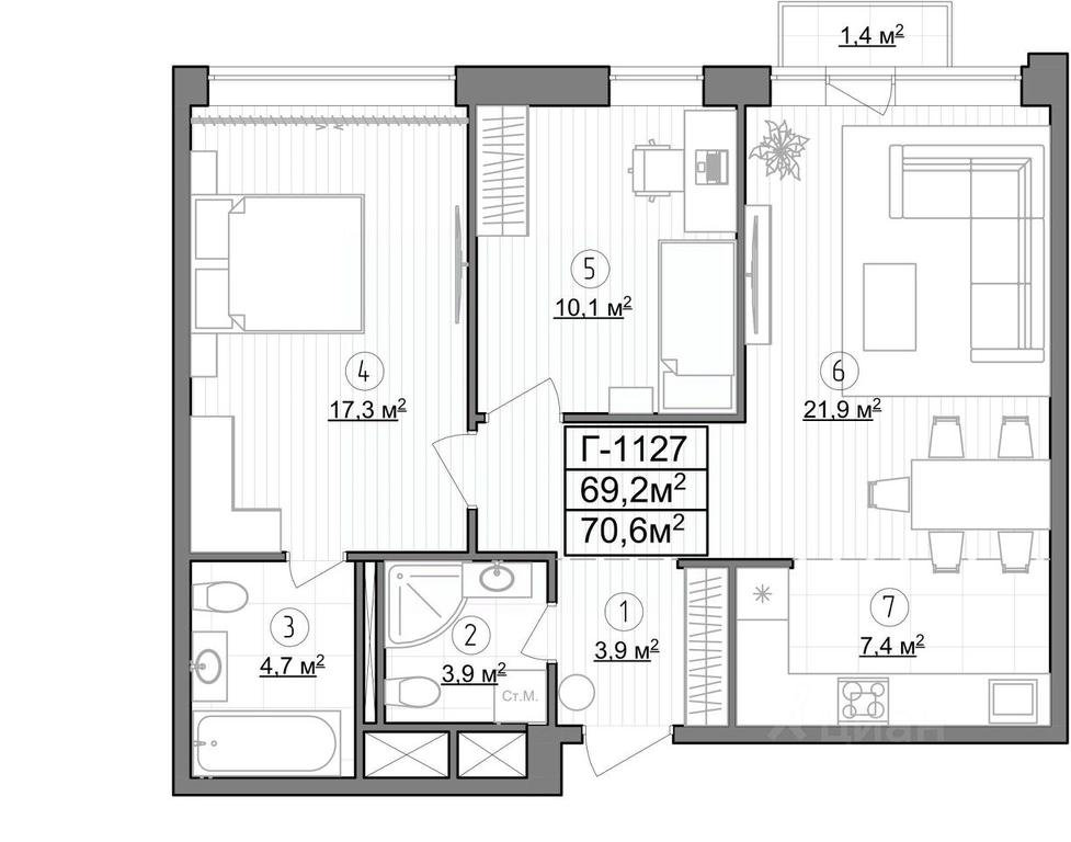 2-BD Apartment Sale, 70.6 sq. m. at Kompleks apartamentov LES (Les), Novoyasenevskiy Avenue, 3В, Moscow, Russia #1 2-BD Apartment Sale, 70.6 sq. m. at Kompleks apartamentov LES (Les), Novoyasenevskiy Avenue, 3В, Moscow, Russia #1