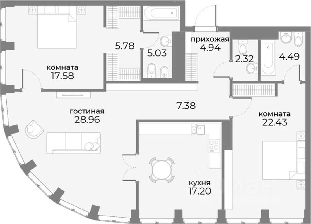 2-BD Apartment Sale, 119.1平方米 at SkyView, Druzhinnikovskaya Street, 15, Moscow, Russia #1 2-BD Apartment Sale, 119.1平方米 at SkyView, Druzhinnikovskaya Street, 15, Moscow, Russia #1