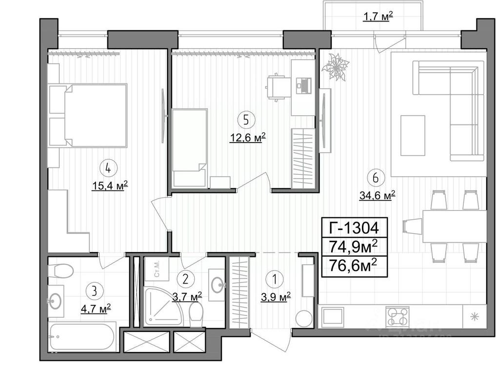 1-BD Apartment Sale, 76.6平方米 at Kompleks apartamentov LES (Les), Novoyasenevskiy Avenue, 3В, Moscow, Russia #1 1-BD Apartment Sale, 76.6平方米 at Kompleks apartamentov LES (Les), Novoyasenevskiy Avenue, 3В, Moscow, Russia #1