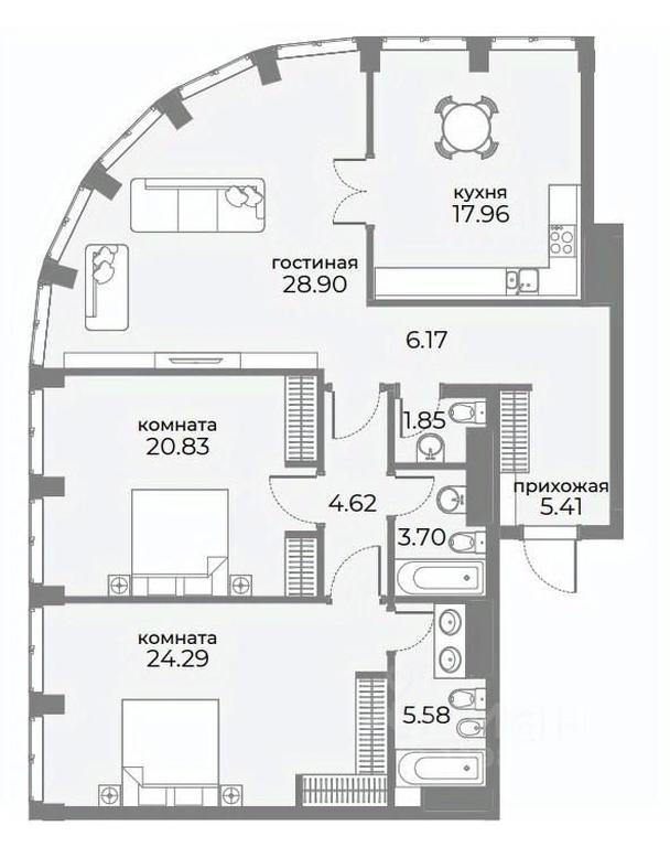 2-BD Apartment Sale, 122.2 sq. m. at SkyView, Druzhinnikovskaya Street, 15, Moscow, Russia #2