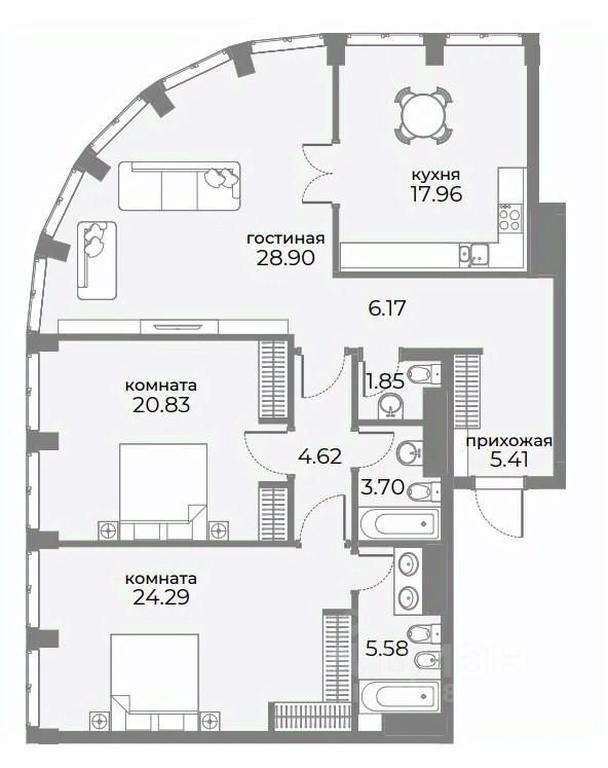 2-BD Apartment Sale, 122.2 sq. m. at SkyView, Druzhinnikovskaya Street, 15, Moscow, Russia #1