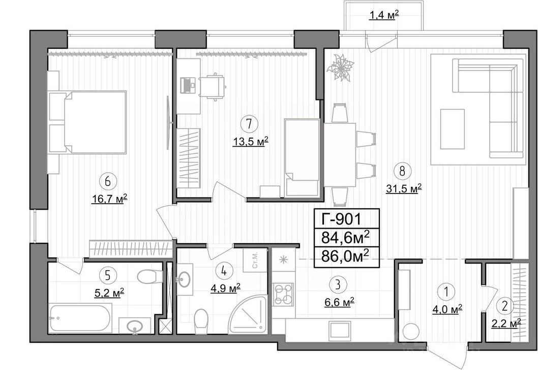 2-BD Apartment Sale, 86平方米 at Kompleks apartamentov LES (Les), Novoyasenevskiy Avenue, 3В, Moscow, Russia #1 2-BD Apartment Sale, 86平方米 at Kompleks apartamentov LES (Les), Novoyasenevskiy Avenue, 3В, Moscow, Russia #1