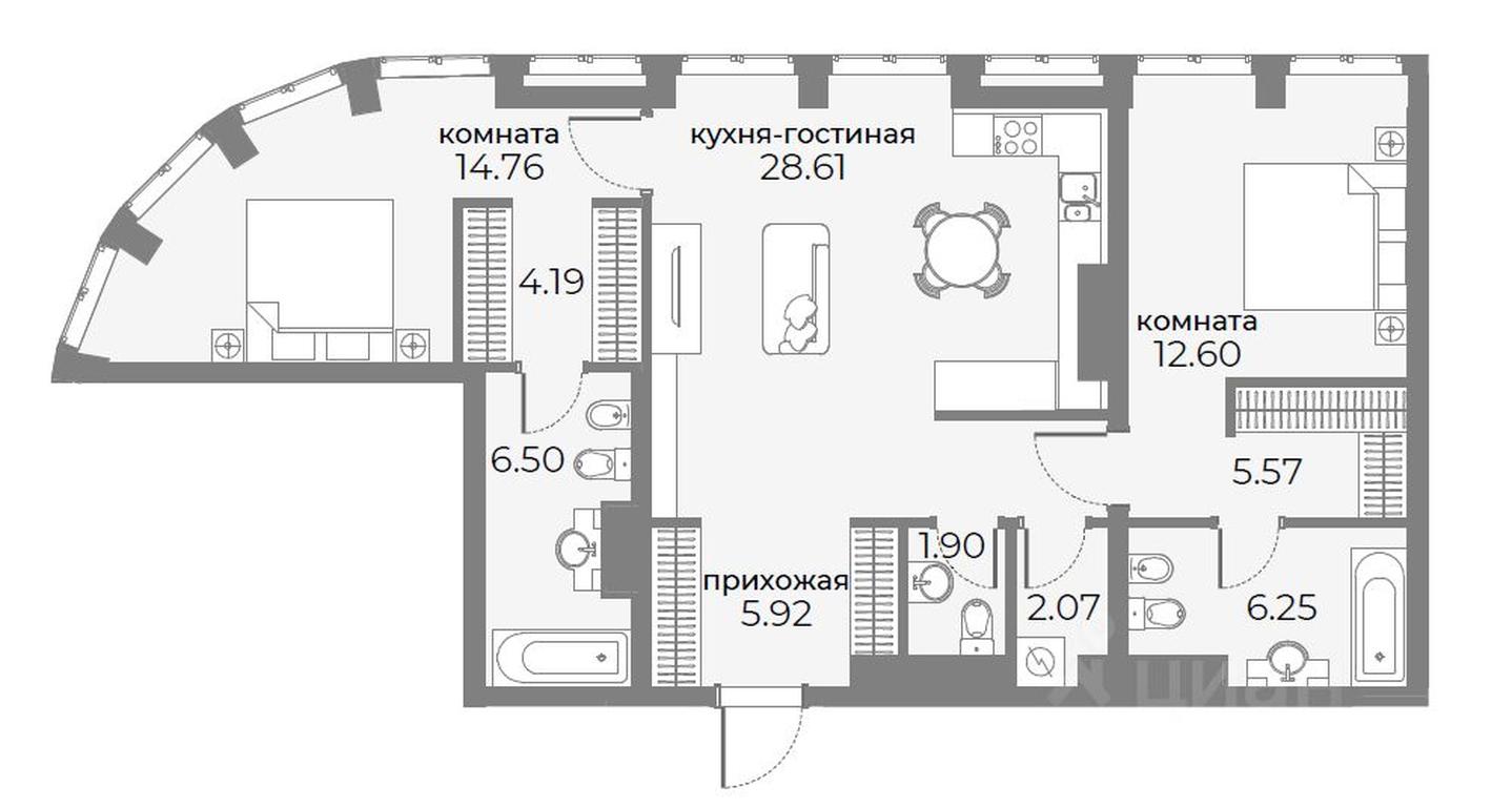 2-BD Apartment Sale, 89.7平方米 at SkyView, Druzhinnikovskaya Street, 15, Moscow, Russia #1 2-BD Apartment Sale, 89.7平方米 at SkyView, Druzhinnikovskaya Street, 15, Moscow, Russia #1