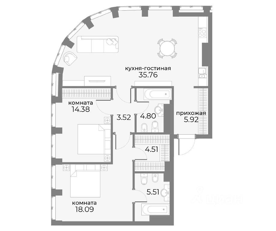 2-BD Apartment Sale, 95.5平方米 at SkyView, Druzhinnikovskaya Street, 15, Moscow, Russia #1 2-BD Apartment Sale, 95.5平方米 at SkyView, Druzhinnikovskaya Street, 15, Moscow, Russia #1