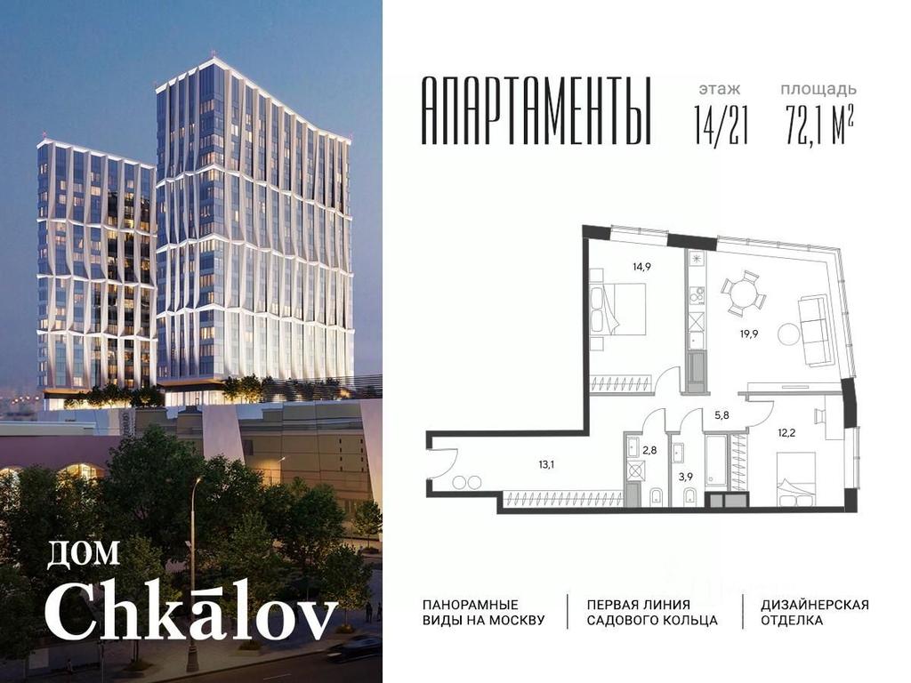 1-BD Apartment Sale, 72.1 sq. m. at Dom Chkalov (Chkalov), Kurskogo Vokzala Square, Moscow, Russia #2