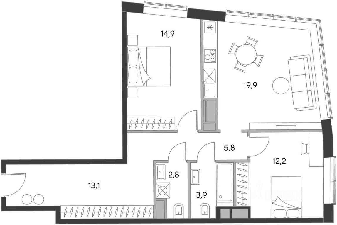 1-BD Apartment Sale, 72.1 sq. m. at Dom Chkalov (Chkalov), Kurskogo Vokzala Square, Moscow, Russia #1