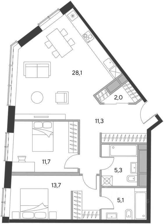 1-BD Apartment Sale, 76.8平方米 at Dom Chkalov (Chkalov), Kurskogo Vokzala Square, Moscow, Russia #1