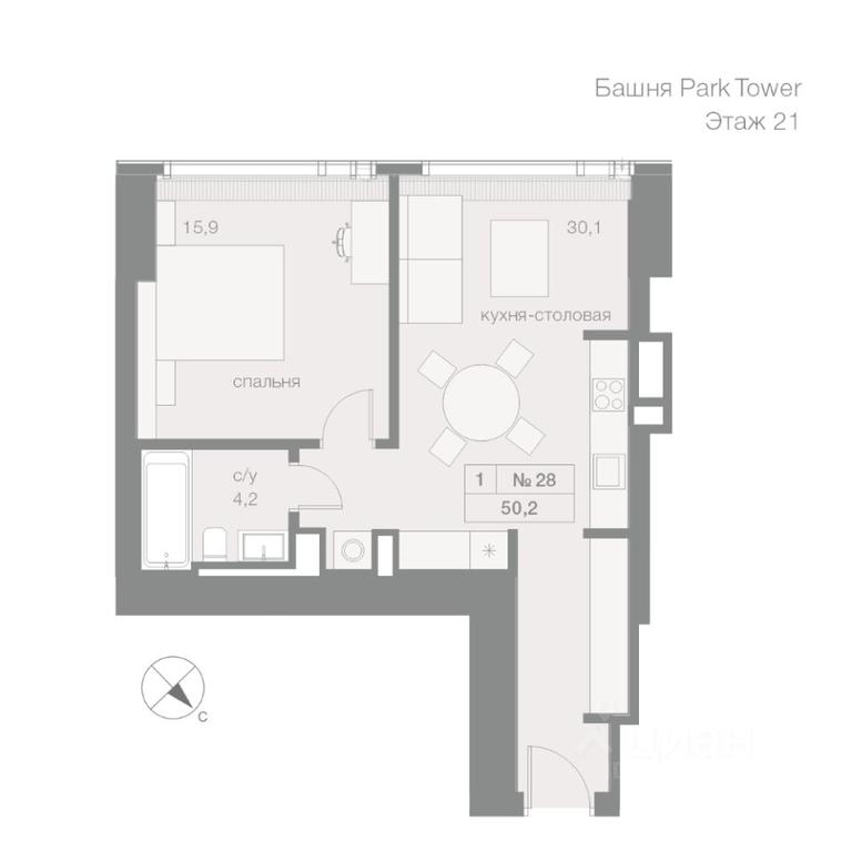 Apartment Sale, 50.2 sq. m. at Capital Towers (Kapital Tauers), Krasnopresnenskaya Embankment, 14соор1, Moscow, Russia #1