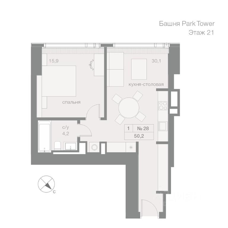 Apartment Sale, 50.2 sq. m. at Capital Towers (Kapital Tauers), Krasnopresnenskaya Embankment, 14соор1, Moscow, Russia #2