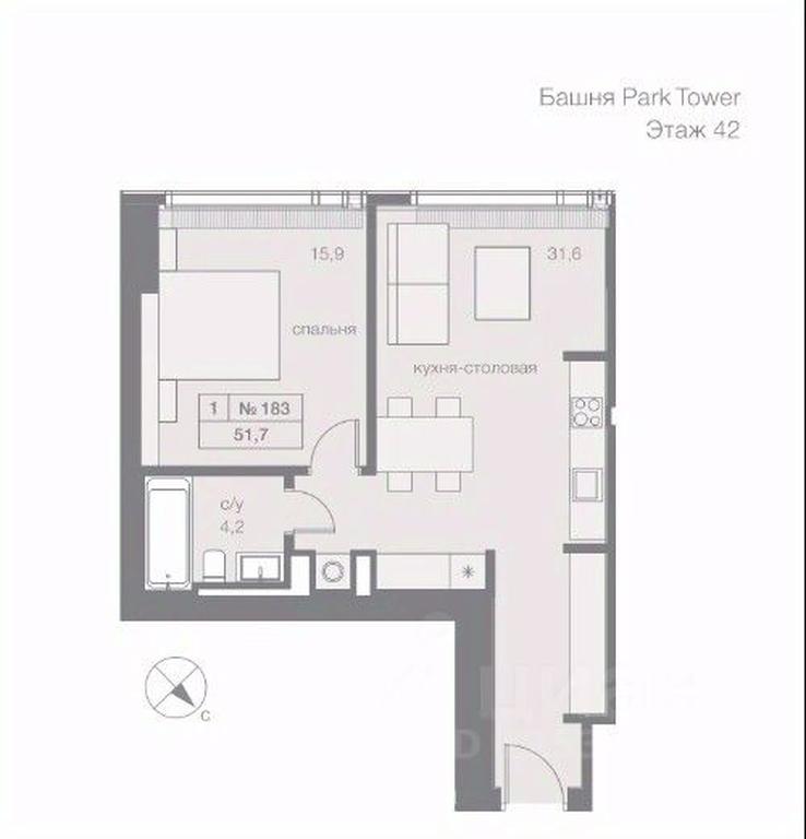 Apartment Sale, 51.7 sq. m. at Capital Towers (Kapital Tauers), Krasnopresnenskaya Embankment, 14соор1, Moscow, Russia #1