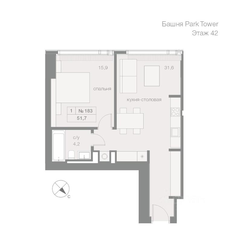 Apartment Sale, 51.7 sq. m. at Capital Towers (Kapital Tauers), Krasnopresnenskaya Embankment, 14соор1, Moscow, Russia #2