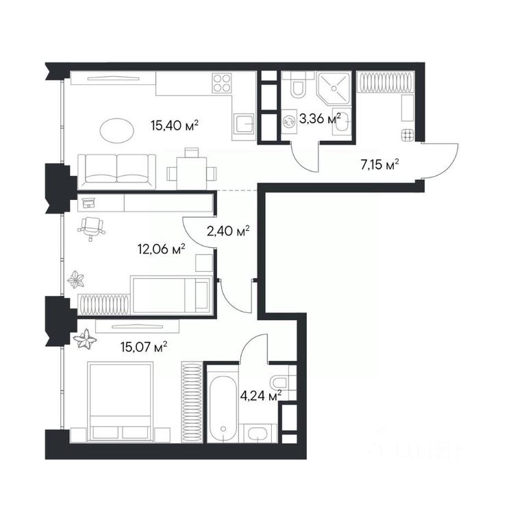 1-BD Apartment Sale, 59.68 sq. m. at 1-y Nagatinskiy, Nagatinskaya Street, Moscow, Russia #2
